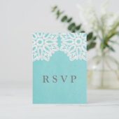 Turquoise Elegant Lace RSVP Briefkaart (Staand voorkant)
