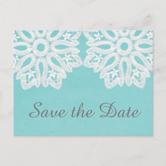 Turquoise Elegant Lace Save the Date Briefkaart (Voorkant)