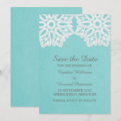 Turquoise Elegant Lace Save the Date Invite (Voorkant / Achterkant)