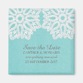 Turquoise Elegant Lace Save the Date Magnet (Voorkant)