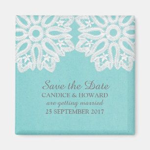 Turquoise Elegant Lace Save the Date Magnet