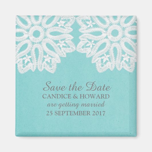 Turquoise Elegant Lace Save the Date Magnet (Voorkant)