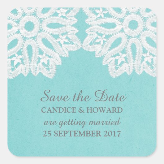 Turquoise Elegant Lace Save the Date Stickers (Voorkant)