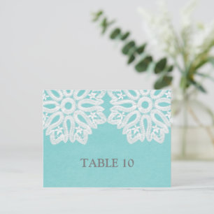 Turquoise Elegant Lace Table Number Briefkaart
