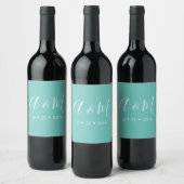 Turquoise Elegant Monogram Bruiloft Wijn Label Etiket (Flessen)