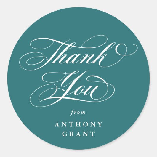 Turquoise Elegant Script Afstudeer Dank Je Wel Ronde Sticker (Voorkant)
