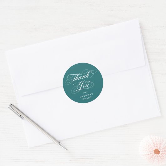 Turquoise Elegant Script Afstudeer Dank Je Wel Ronde Sticker (Envelop)