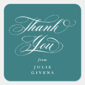 Turquoise Elegant Script Afstuderen Bedankt Vierkante Sticker (Voorkant)
