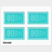 Turquoise Elegante Bruiloft Monogram Wijnfles Rechthoekige Sticker (Vel)