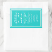 Turquoise Elegante Bruiloft Monogram Wijnfles Rechthoekige Sticker (Tas)
