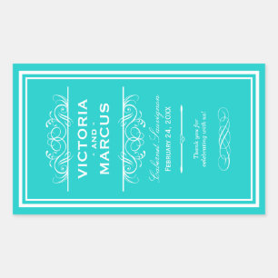 Turquoise Elegante Bruiloft Monogram Wijnfles Rechthoekige Sticker