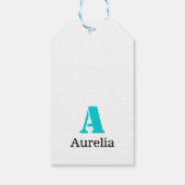 Turquoise Elegante Initiaal Zwarte Naam | Modern Cadeaulabel (Achterkant)