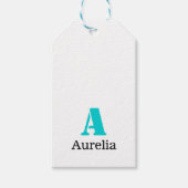 Turquoise Elegante Initiële Zwarte Naam | Modern  Cadeaulabel (Voorkant)