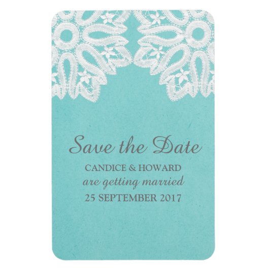 Turquoise Elegante Kant Save the Date Flexi Magnee Magneet (Verticaal)