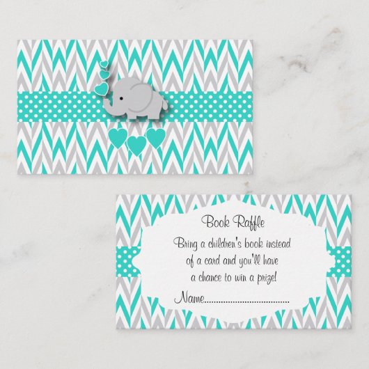 Turquoise Elephant Baby shower Boek Raffle Informatiekaartje (Voorkant / Achterkant)