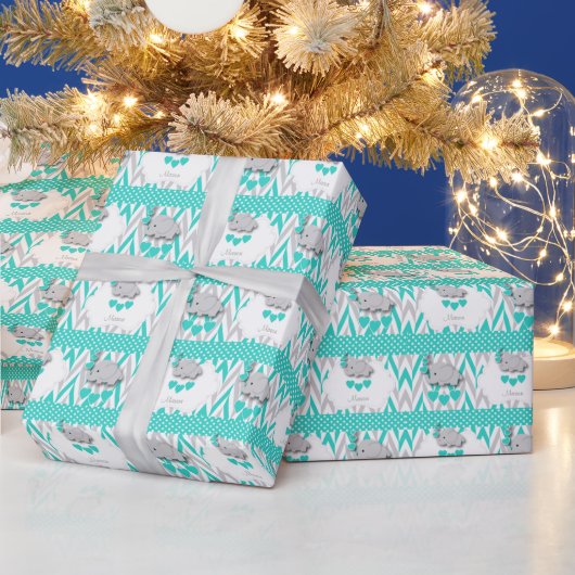 Turquoise Elephant Baby shower Cadeaupapier (Feestdagen)