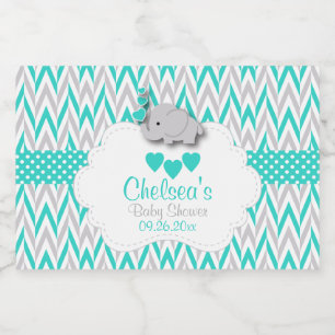 Turquoise Elephant Baby shower Voedselcontainer Etiket