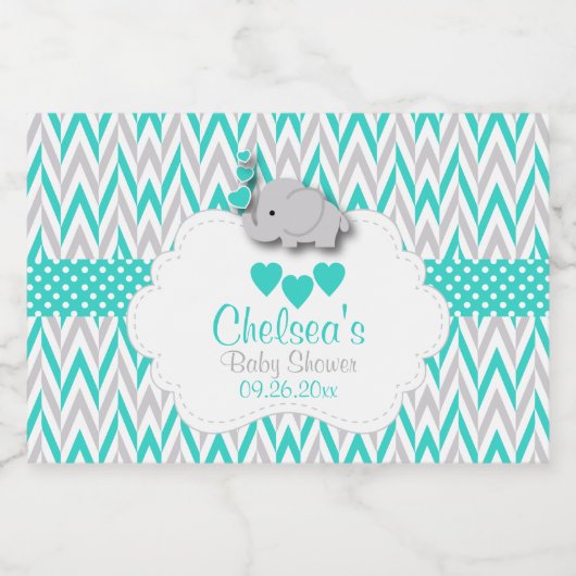Turquoise Elephant Baby shower Voedselcontainer Etiket (Enkel label)