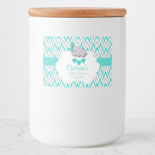 Turquoise Elephant Baby shower Voedselcontainer Etiket (Voorkant)