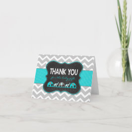 Turquoise Elephants baby shower bedankt je notitie