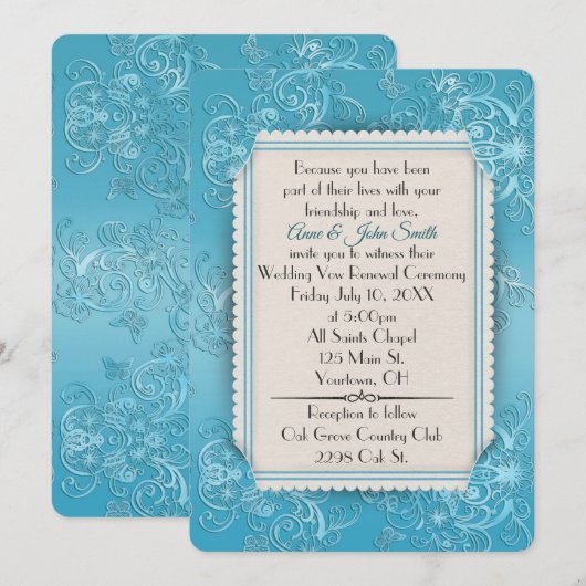 Turquoise Embossed Vow Renewal Wedding Kaart (Voorkant / Achterkant)