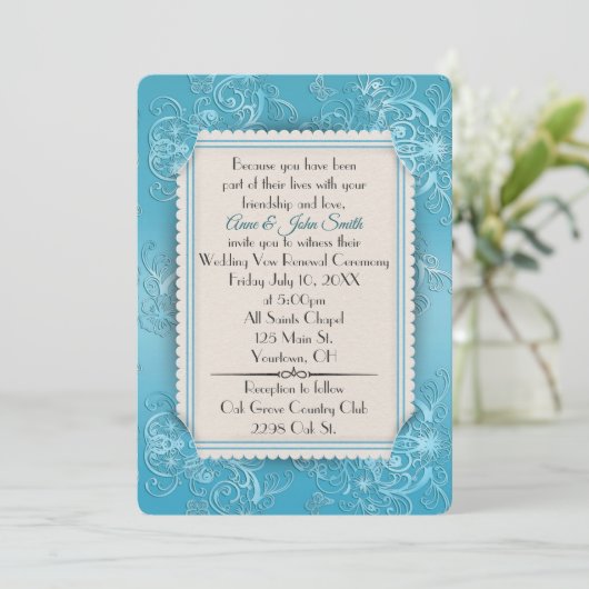 Turquoise Embossed Vow Renewal Wedding Kaart (Staand voorkant)