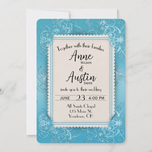 Turquoise Embossed Weddenschap met Slit Corner Kaart (Voorkant)