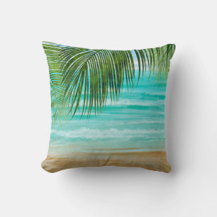 Turquoise Emerald Green Tropical Beach Palm Tree Kussen