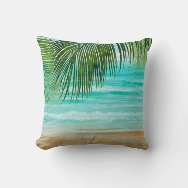 Turquoise Emerald Green Tropical Beach Palm Tree Kussen (Voorkant)