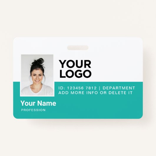 Turquoise Employee Modern Photo ID Security Badge (Voorkant)