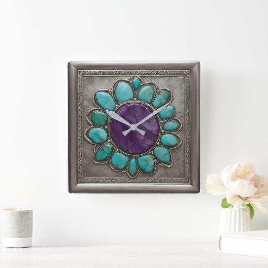 Turquoise en Amethyst Jewel Toned Vierkante Klok (Huis)