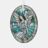 Turquoise en Aqua Kerstengel Gebrandschilderd Glas Ornament (Voorkant links)