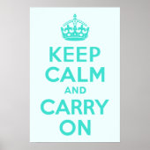 Turquoise en Azure Keep Calm en Carry On Poster (Voorkant)