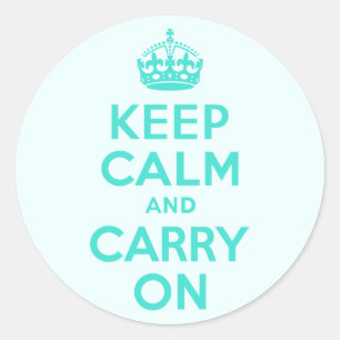 Turquoise en Azure Keep Calm en Carry On Ronde Sticker