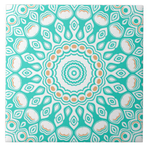 Turquoise en Beige Coastal Mandala Design Tegeltje