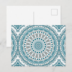 Turquoise en Beige Kust Mandala Patroon Briefkaart