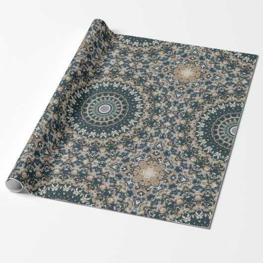 Turquoise en Beige Mandala Patroonontwerp Cadeaupapier (Uitgerold)
