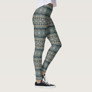 Turquoise en Beige Mandala Patroonontwerp Leggings