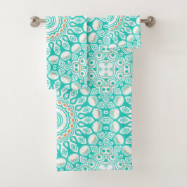 Turquoise en beige oceaan Mandala patroon Bad Handdoek