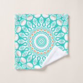 Turquoise en beige oceaan Mandala patroon Bad Handdoek (Wasdoekje)
