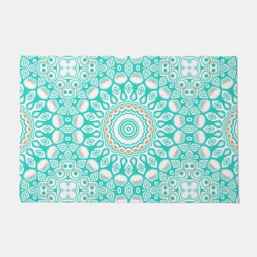 Turquoise en beige oceaan Mandala patroon Deurmat (Voorkant)