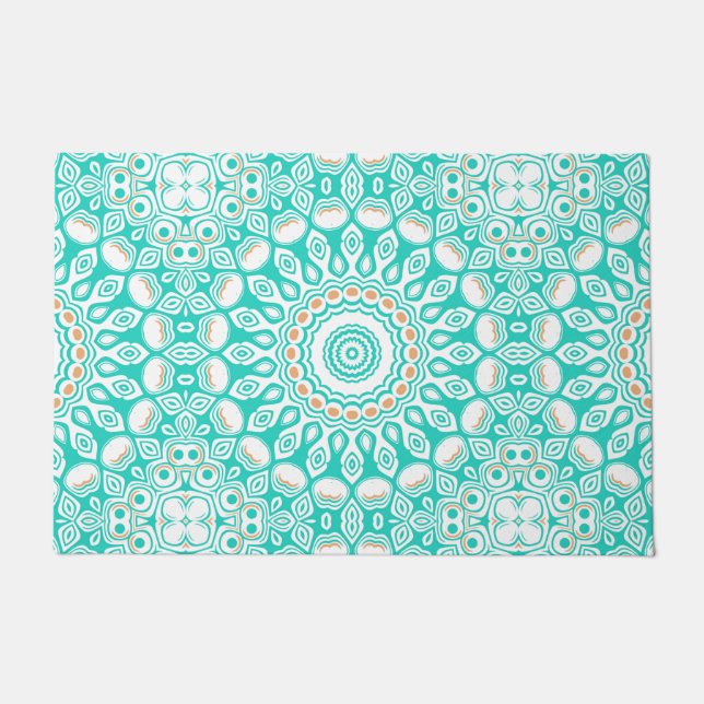 Turquoise en beige oceaan Mandala patroon Deurmat (Voorkant)