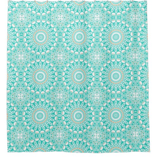 Turquoise en beige oceaan Mandala patroon Douchegordijn (Voorkant)