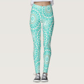 Turquoise en beige oceaan Mandala patroon Leggings (Voorkant)