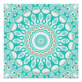 Turquoise en beige oceaan Mandala patroon Perfect Poster