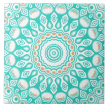 Turquoise en beige oceaan Mandala patroon