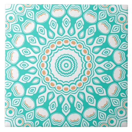 Turquoise en beige oceaan Mandala patroon Tegeltje (Voorkant)