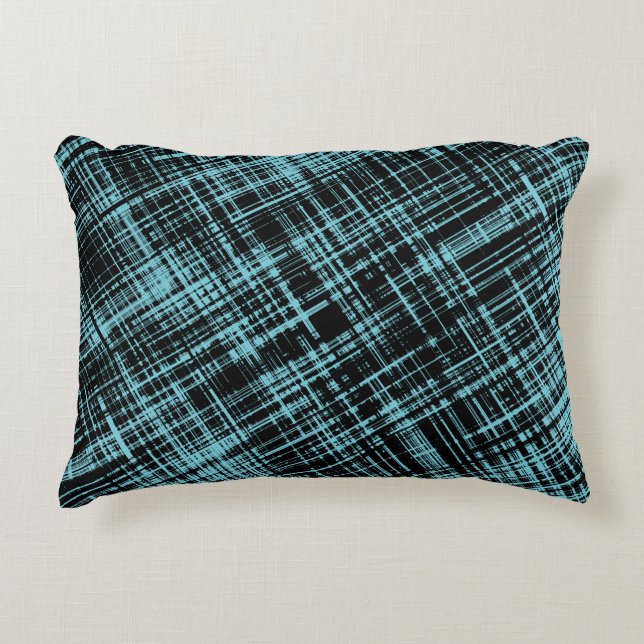 Turquoise en Black Abstract Stripe Pattern Accent Kussen (Voorkant)