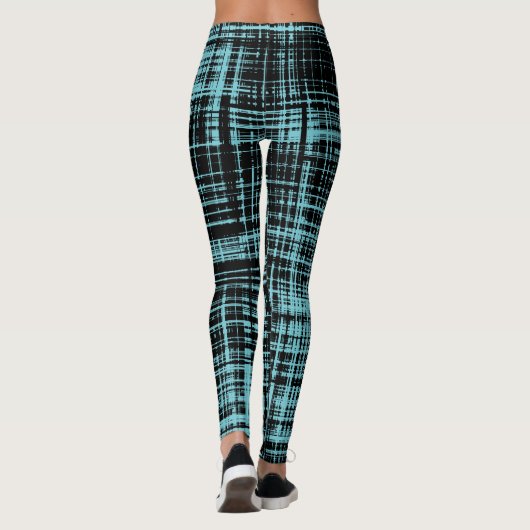 Turquoise en Black Abstract Stripe Pattern Leggings (Achterkant)