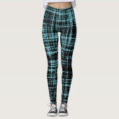 Turquoise en Black Abstract Stripe Pattern Leggings (Voorkant)